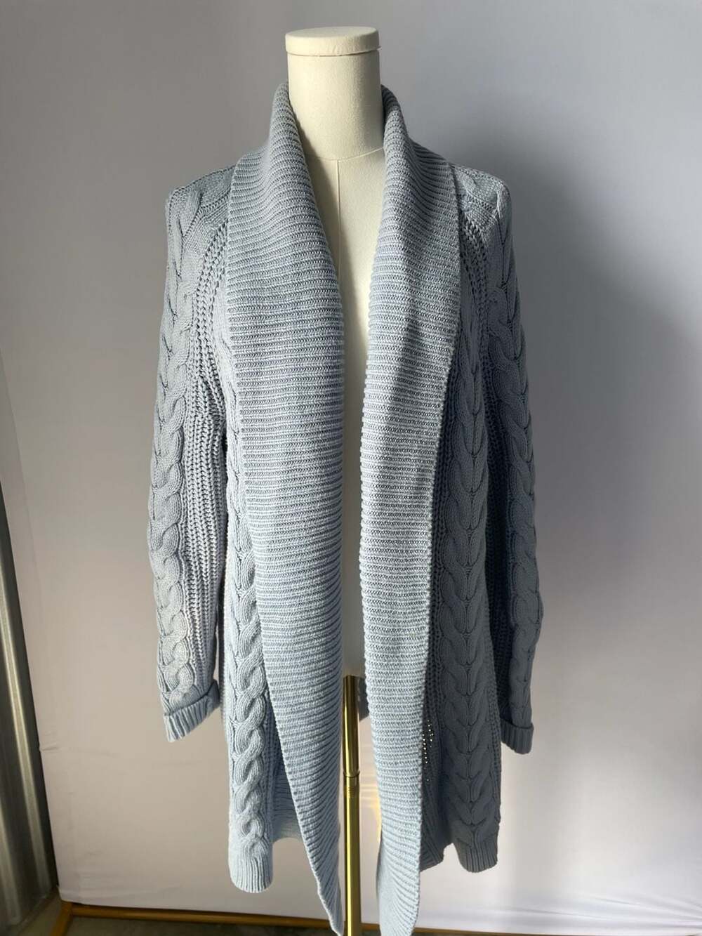 Haven Well Within Blue Cable Knit Open Cardigan Sweater